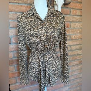 Express Leopard Print Button-Up Blouse